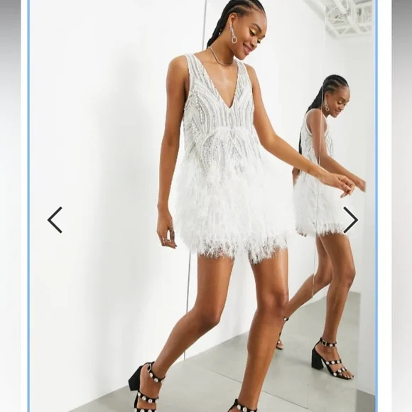ASOS White Feathered Mini Dress - Picture 1 of 6